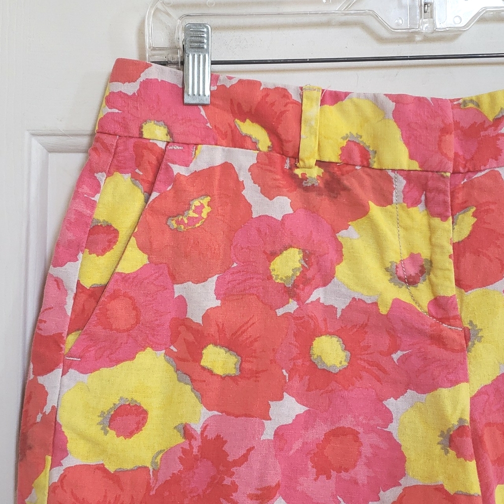 LOFT Floral Linen Shorts Pink Orange Coral Yellow - Picture 7 of 13